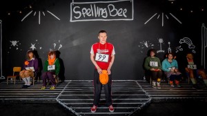 Corey Hennessey (center) as Chip Tolentino with the ensemble of "...Spelling Bee" at Stillpointe Theatre