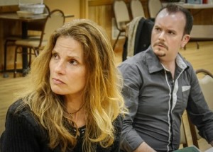 Kathryn Barrett-Gaines (left) as Julia Putnam and Steve Rosenthal (right) as Arthur Putnam in An Act of the Imagination at Bowie Community Theatre