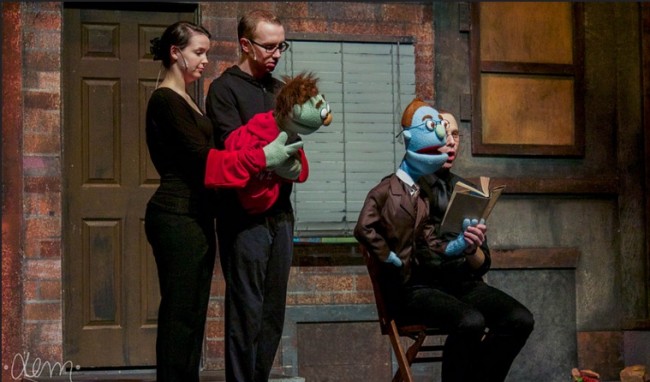 Will Poxon (left) as Nicky and Kevin James Logan (right) as Rod in Avenue Q at Phoenix Festival Theater Company