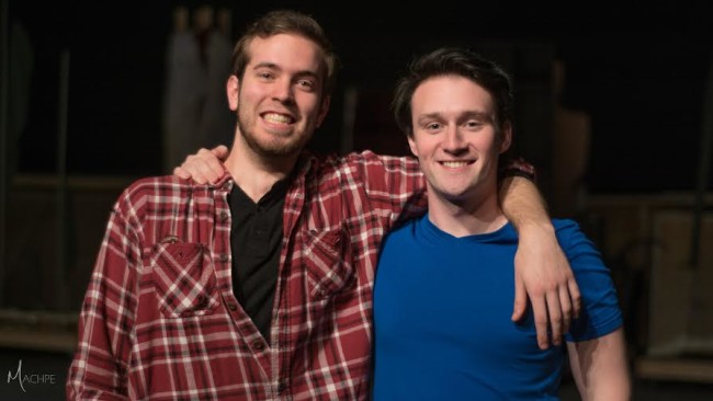 Zach Rogers (left) and Carl Pariso (right) posing during rehearsal for The Little Mermaid at Milburn Stone Theatre