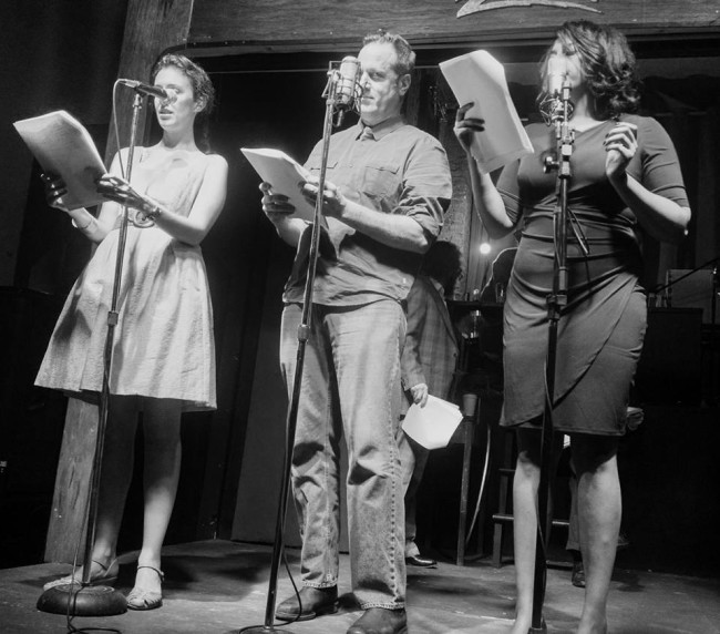 Emily Ward (left) as Joan, Michael Stevenson (center) as Father Peter, and Allyson Washington (right) as Sister Nicola in The Drowning of St. Joan: A Tale from Ashwynd Asylum by Clara R.S. Ward at Horatio Dark's Between the Lines