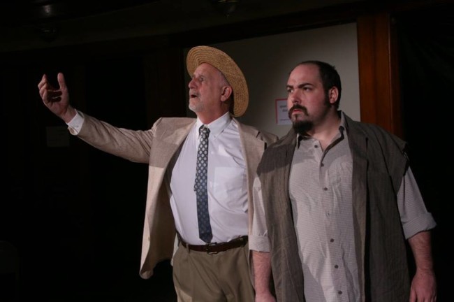 Frank Mancino (left) as Orry Main Scarlet and Alexander Scally (right) as Overseer Jones in Harry and the Thief at Strand Theater Company