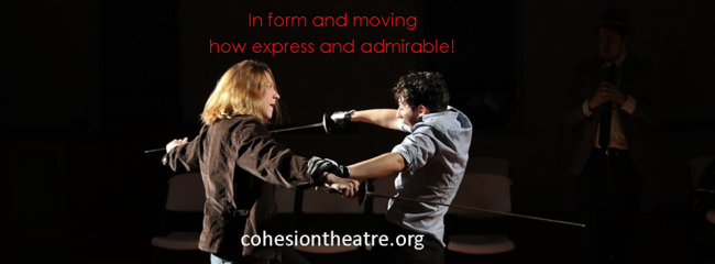 Caitlin Carbone (left) as Hamlet and Melanie Glickman (right) as Laertes in Hamlet at Cohesion Theatre Company