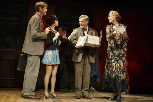 (L to R) Lee Aaron Rosen as Clifford Bradshaw, Andrea Goss as Sally Bowles, Mark Nelson as Herr Schultzand Shannon Cochran as Fräulein Schneiderinthe 2016 National Touring productionof Roundabout Theatre Company’s CABARET