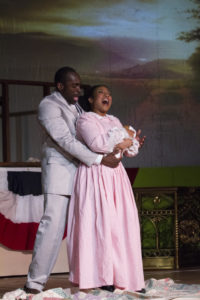 Corey Dunning (left) as Coalhouse Walker Jr. and Samantha Deininger (right) as Sarah in Ragtime at Memorial Players