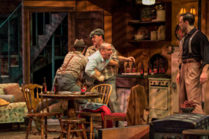 Arturo Tolentino as Pablo, Chris Genebach as Mitch, Bruce Randolf Nelson as Steve, and Danny Gavigan (far right) as Stanley Kowalski in A Streetcar Named Desire at Everyman Theatre