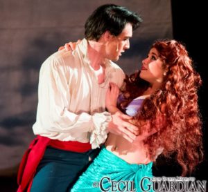 Carl Pariso (left) as Prince Eric and Karalyn Joseph (right) as Ariel in The Little Mermaid at Milburn Stone Theatre