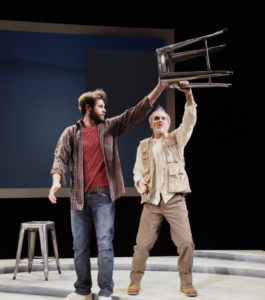 Thomas Keegan (left) as Dan O'Brien and Eric Hissom (right) as Paul Watson in The Body of an American at Theater J