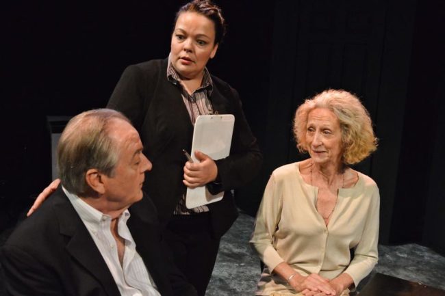 Peter Wilkes (left) as Mr. Langford, Holly Elizabeth Gibbs (center) as Patricia, and Dianne Hood (right) as Mrs. Langford in "Compos Mentis" by Marilyn Millstone