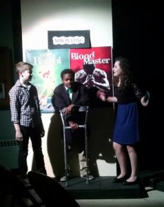 Pierce Elliott (left) as Evan, Jaylen Fontaine (center) as Archie, and Grace Volpe (right) as Patrice in 13: The Musical