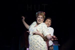 Lawrence B. Munsey (left) as Edna Turnblad and David James (right) as Wilbur Turnblad in the 2010 Toby's Dinner Theatre production of Hairspray