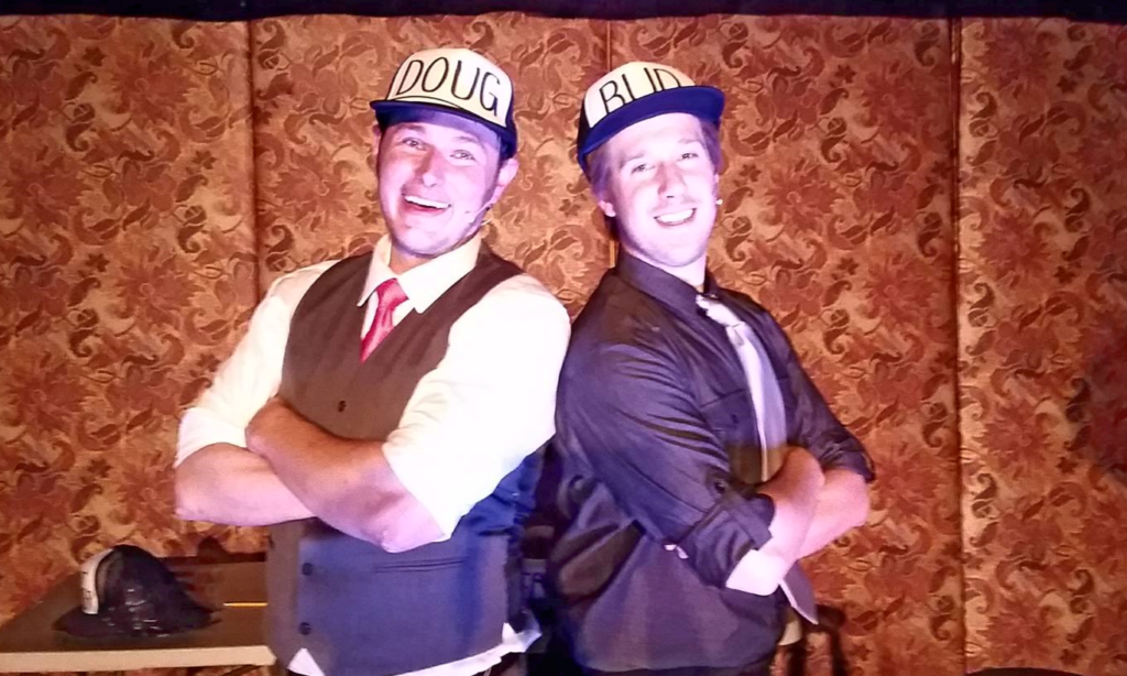 David Jennings (left) as Doug and Justin Calhoun (right) as Bud in Gutenberg! The Musical