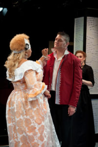 Kay-Megan Washington (left) as Madame de Volanges and Nathan Parry (right) as Le Vicomte de Valmont