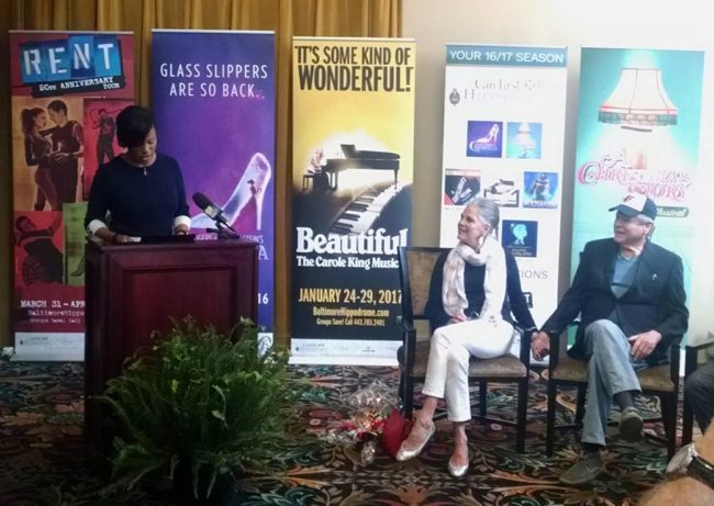 Mayor of Baltimore City Stephanie Rawlings-Blake (left) welcoming Ali MacGraw (center) and Ryan O'Neal (right) with the tour of Love Letters to Charm City