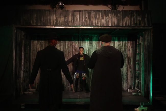 Matthew Payne (left) as Mr. Croup, Cori Dioquino (center) as Door, and Bobby Henneberg (right) as Mr. Vandemar in Neil Gaiman's Neverwhere