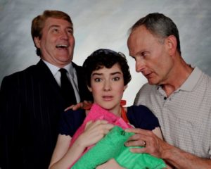 Tom Wyatt (left) as Harlow Edison, Anna Steuerman (center) as Matilda, and Thom Peters (right) as Elliott Nash in The Gazebo
