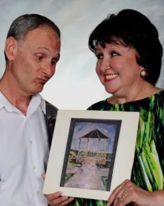 Thom Peters (left) as Elliott Nash and Liz Boyer Hunnicutt (right) as Nell Nash in The Gazebo