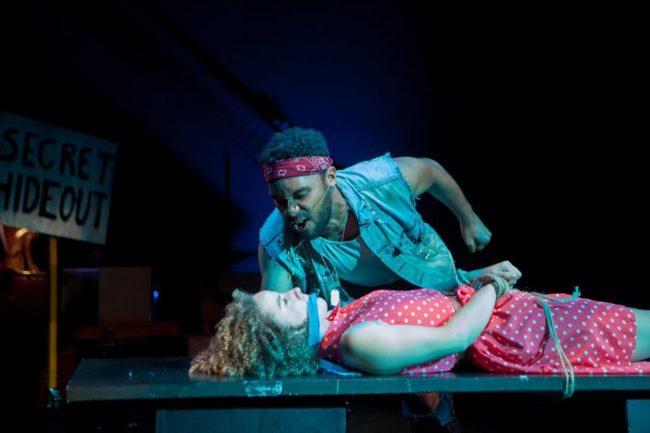 Kamau Mitchell (above) as Hot Blades Harry and Suzanne Lane (below) as Hope Cladwell in Urinetown: The Musical