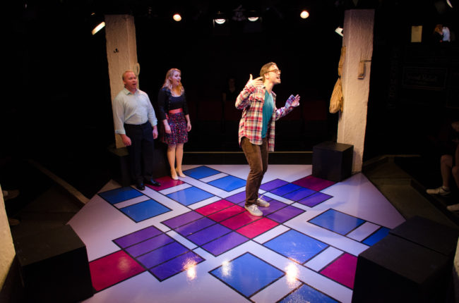 Rob Wall (left) as Michael, Clare Kneebone (center) as Susan and Garrett Zink (right) as Jon in Tick Tick BOOM!