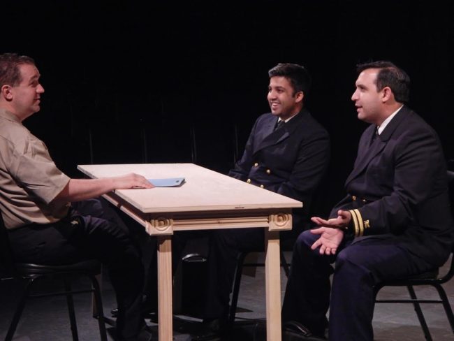 Peter Orvetti (left) as Capt. Whitaker, with Andy De (center) as Lt. JG Daniel Kaffee and Adrian Vigil (right) as Lt. JG Sam Weinberg