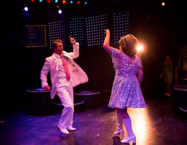 Justin Calhoun (left) as Link Larkin with Christie Graham (right) as Tracy Turnblad doing "You Can't Stop the Beat" in Hairspray