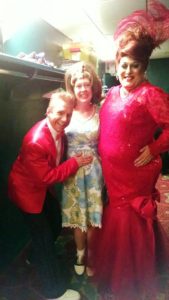 David James (left) as Wilbur Turnblad, with TheatreBloom Reviewer Amanda N. Gunther (center) and Larry Munsey (right) as Edna Turnblad at Hairspray