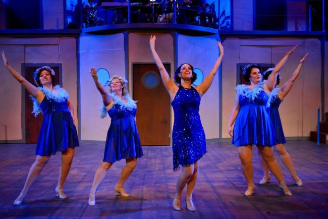 Julie Parrish (center) as Reno Sweeney and her Angels (Laura May, Elizabeth Marion, Becky Titelman, Julie Wadey) performing "Take Me Back to Manhattan"