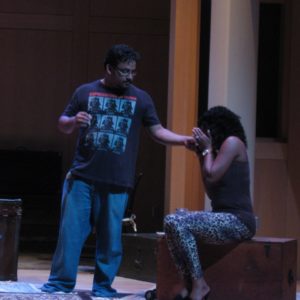 Justin Lawson Isett (left) as Tommy and Mia N. Robinson (right) as Janet in Affluenza by Paddy O'Carroll