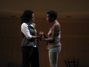 Mia N. Robinson (left) as Mother and Lauren Erica Jackson (right) as Daughter in "Smell the Blame" by Kevin Kostic