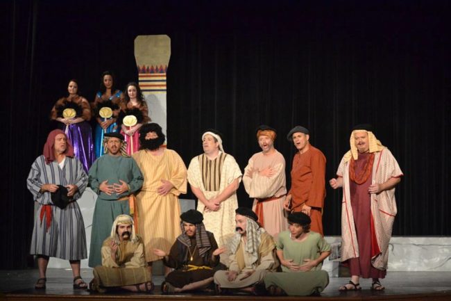 (Background L to R) The Narrators Kelsey Mai Jerzierski, Lisa Spera, and Chelsea Paradiso with all 11 of Joseph's Brothers 