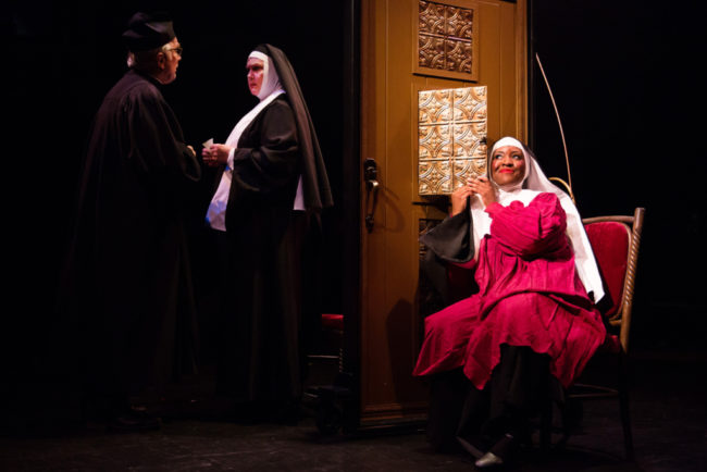 Ashley Johnson (left) as Deloris Van Cartier and Hasani Allen (right) as Sweaty Eddie in Sister Act