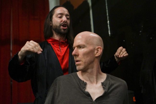 Scott Burke (left) as Junius Brutus Booth playing Richard III and Alex Hacker (right) as Flynn playing Clarence