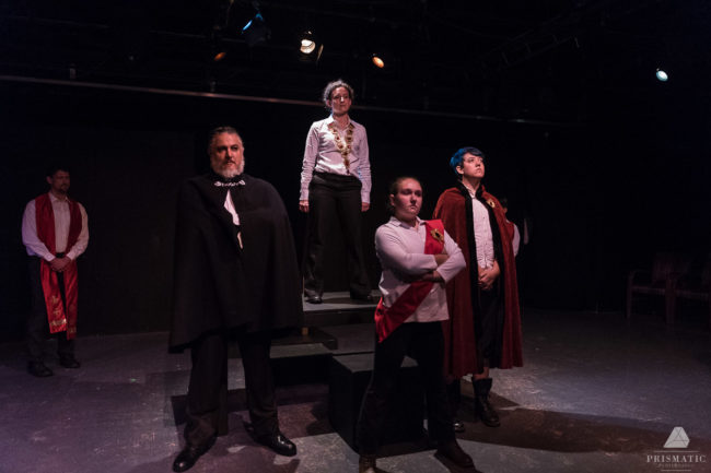 (L to R) Paul Davis, Allison McAlister, Rebecca Korn, and Charlie Green in Henry V at The Rude Mechanicals