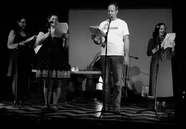 (L to R) Amelia Carroll as Joey, Vii Lee as Alexandra Bates, Michael Stevenson as Ron Bates, and Lori Travis as Barbara in "The Body" by Horatio Dark