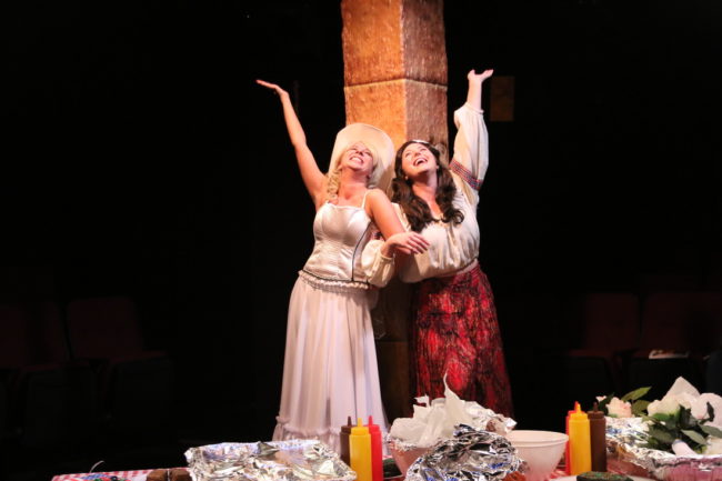 Allison Comotto (left) as Gutrune and Clare Kneebone (right) as Brünnhilde