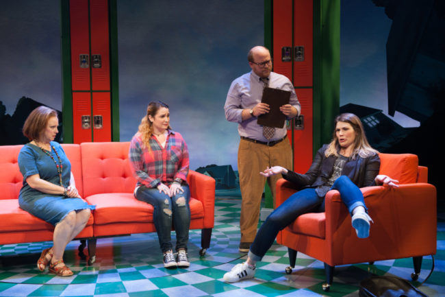 Sherri L. Edelen (Mrs. Luckenbill), Emma Hunton (Ellie Blake), Jason SweetTooth Williams (Dr. Ehrin) and Heidi Blickenstaff (Katherine Blake) in Disney’s Freaky Friday at Signature Theatre through November 20, 2016