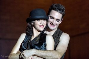 Sarah Jane Bookter (left) as Fraulein Sally Bowles and Jonathan M. Rizzardi (right) as The Emcee in Cabaret