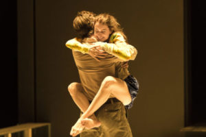 Frederick Weller (left) as Eddie and Catherine Combs (right) as Catherine in the Young Vic production of A View From the Bridge. 