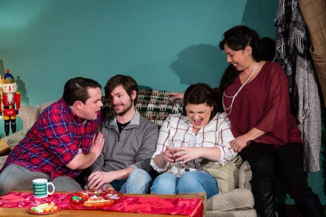 (L to R) Thom Huenger as RJ, Steve Custer as Andy, Amanda Spellman as JR, and Lia Seltzer as Judith in Family Holiday