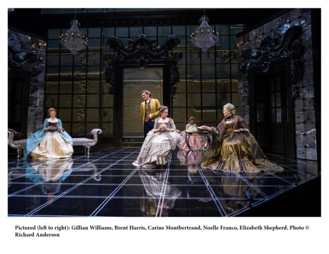 (L to R) Gillian Williams, Brent Harris, Carine Montbertrand, Noelle Franco, and Elizabeth Shepherd in Les Liaisons Dangereuses