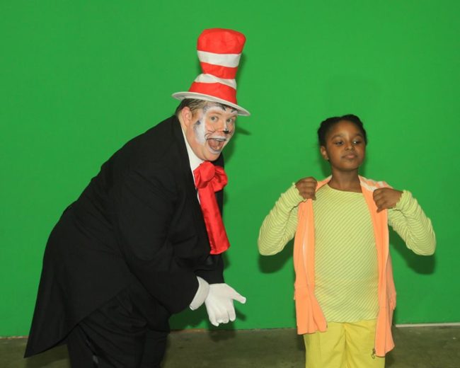 Stephen P. Yednock (left) as The Cat in the Hat and Courtney Harris (right) as Jojo