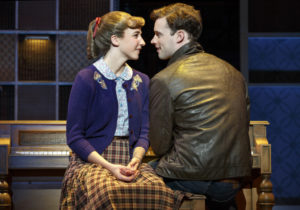 Julia Knitel (left) as Carole King and Liam Tobin (right) as Gerry Goffin in Beautiful: The Carole King Musical