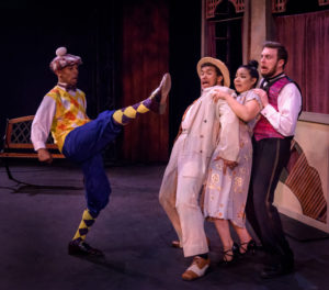 (L to R) David Singleton as Malvolio, Da'Von Moody as Sir Toby Belch, Geocel Batista as Maria, and Gordy Anson as Fabian