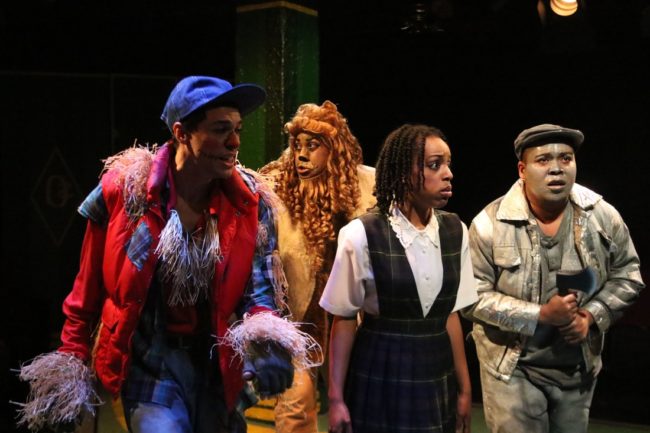 (L to R) Justin Johnson as Scarecrow, J. Purnell Hargrove as Lion, Amber Hooper as Dorothy, and Shae Henry as TinMan in The Wiz