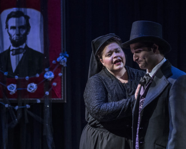 Melynda Burdette as Mary Todd Lincoln, and Russell Silber as Robert Todd Lincoln in Crazy Mary Lincoln, a new musical by Jan Levy Tranen and Jay Schwandt produced by Pallas Theatre Collective