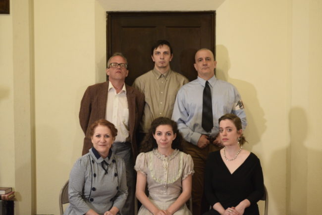 L to R Top: Jon Swift as Servant to the Capulets, James Ruth as Tybalt, Daniel Douek as Lord Capulet.  L to R Bottom Row: Julie Press as Nurse, Allie Press as Juliet and Carolyn Koch as Lady Capulet