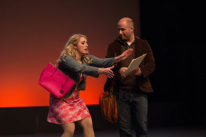 Clare Kneebone (left) as Elle Woods and Andrew Worthington (right) as Emmett Forrest 