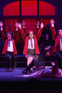 JP Coletta (left) with Katie Rey Bogdan (center) and Marc Pavan (right) doing "Turn Back, O Man" in Godspell at Infinity Theatre Company