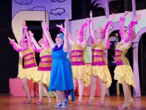 Megan Mostow (center) as Mayzie and The Bird Girls in Seussical; The Musical