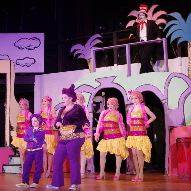 Kristen Zwobot (center) as Sour Kangaroo, with Talya Goldstein (left of her) as Young Kangaroo and the Bird Girls (background)